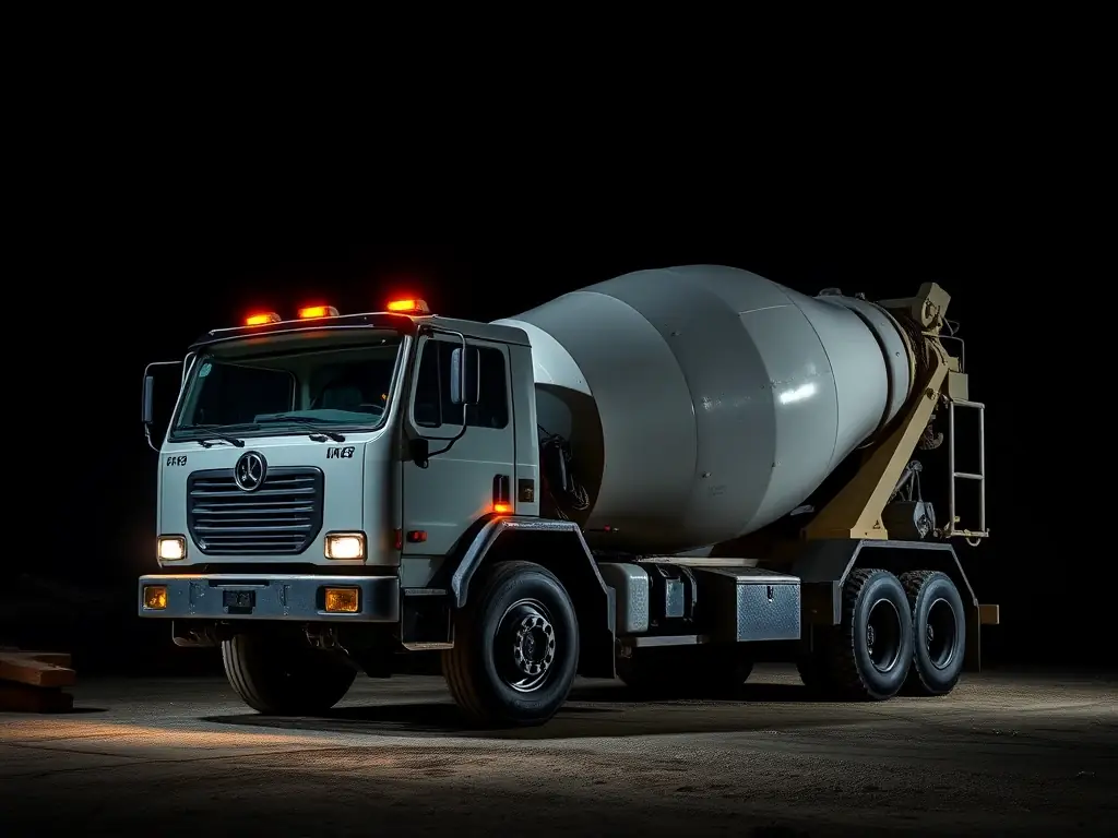 A high-quality image showcasing a used concrete mixer truck, emphasizing its robust build and well-maintained condition, suitable for heavy-duty construction work.