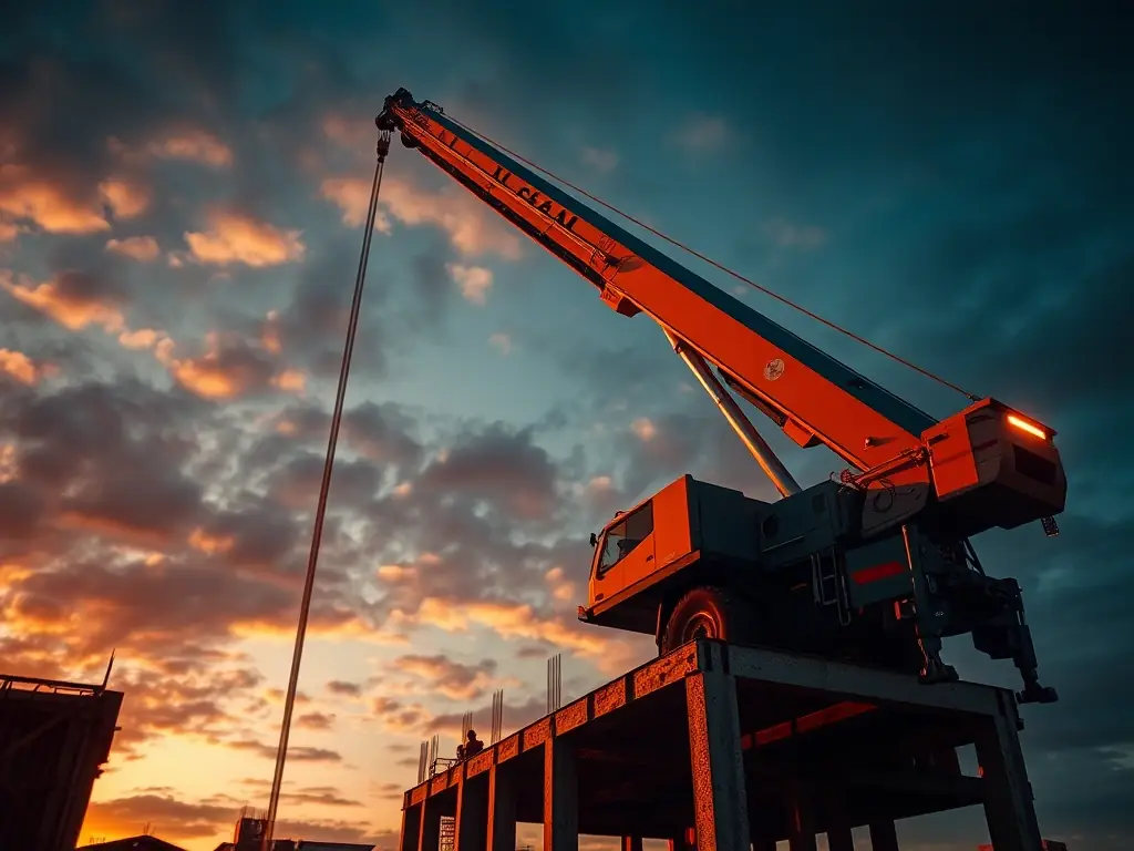 A detailed shot of the Cifa K36L Concrete Pump's boom extending over a construction site, emphasizing its reach and precision in concrete placement.