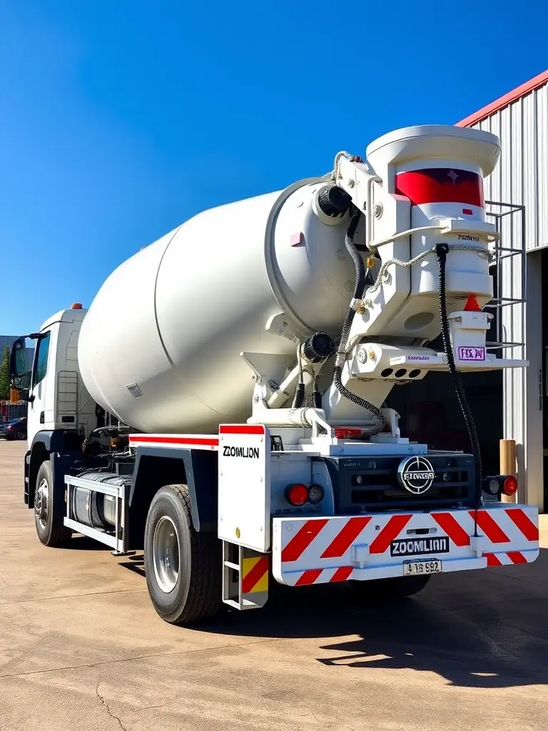 An image of a used Zoomlion concrete pump truck, focusing on its modern features and ergonomic design, shown in a well-maintained condition at our depot.