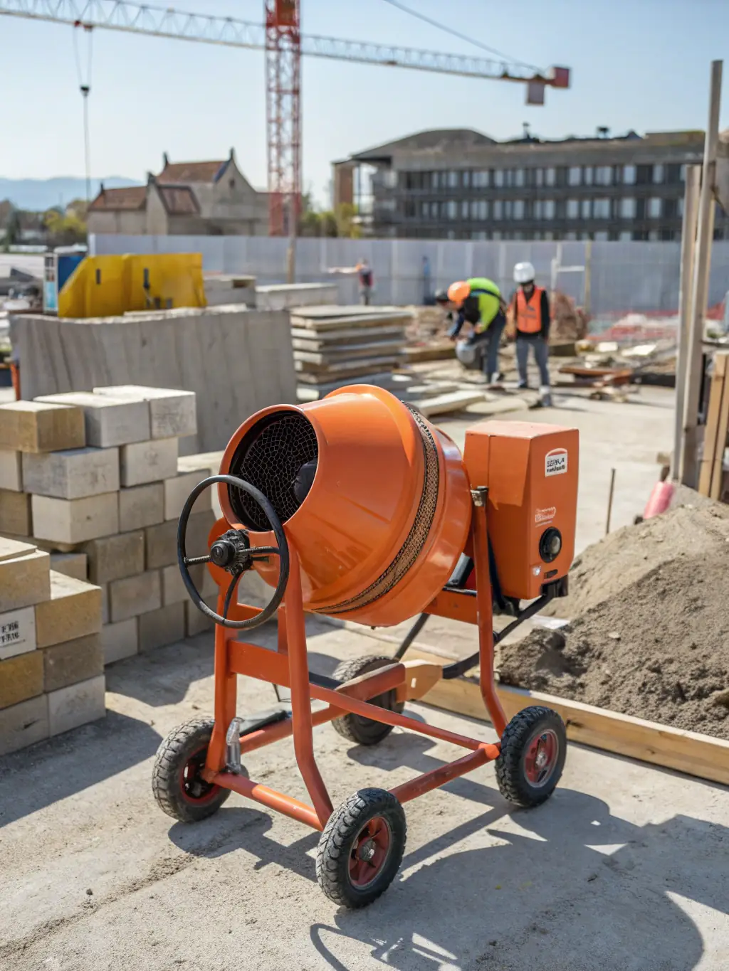 A picture of a used Schwing Stetter concrete mixer, emphasizing its high output capacity and advanced mixing technology. The image showcases the mixer's ability to handle large-scale projects.