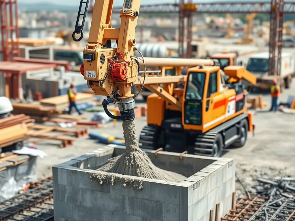 A used Cifa concrete pump, highlighting its compact design and maneuverability, shown working on a smaller residential construction site in Morocco.