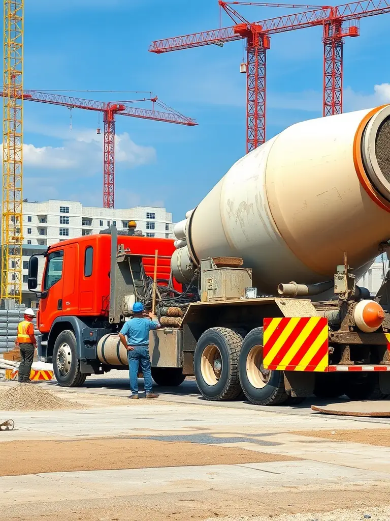A detailed image of a used MAN concrete mixer truck, focusing on the mixing drum and its capacity, highlighting its condition and suitability for heavy-duty operations, for SKY GLOBAL CONNECT S.L.